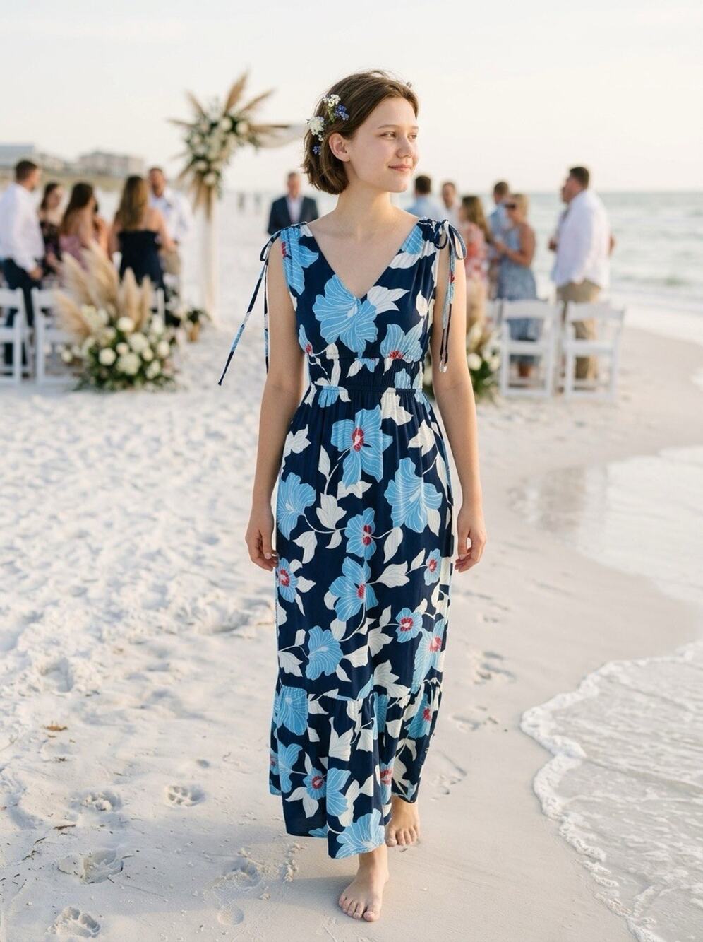 Jessica Simpson NWT Floral Rayon Mini Dress S Blue Tie Shoulder Beach Boho